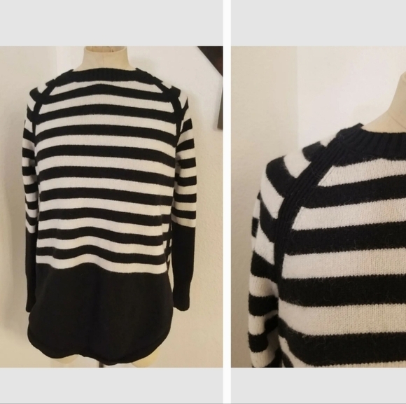 Anthropologie Rebeka Tunic Sweater Sz S White Black Striped - Picture 1 of 10